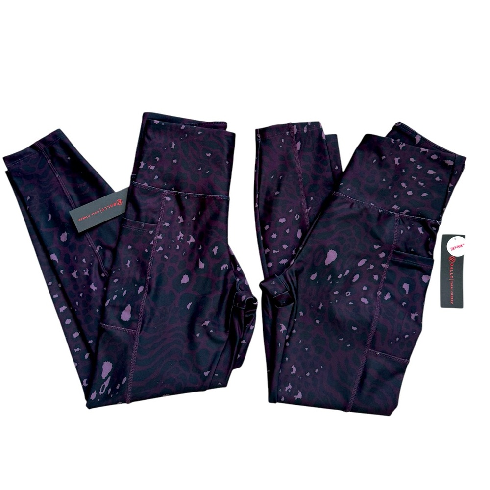 BUNDLE OF 2 - Leggings Ballys HI RISE 25” Purple Plum Leopard Print Slimming
